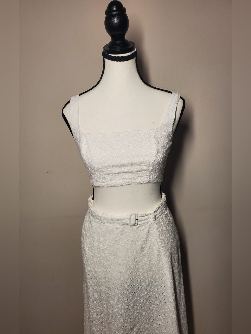 Reformation Women's Cole Eyelet Embroidered Smocked Top Skirt Set White Size 2 - Picture 6 of 14